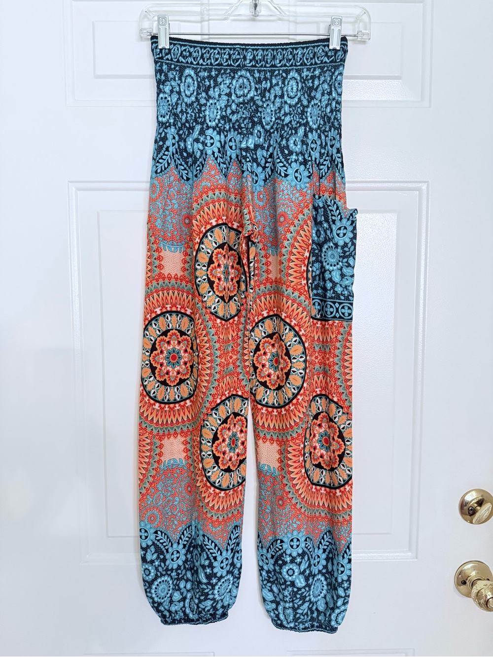 EUC Earthbound Boho Harem Pants in Teal & Coral Small